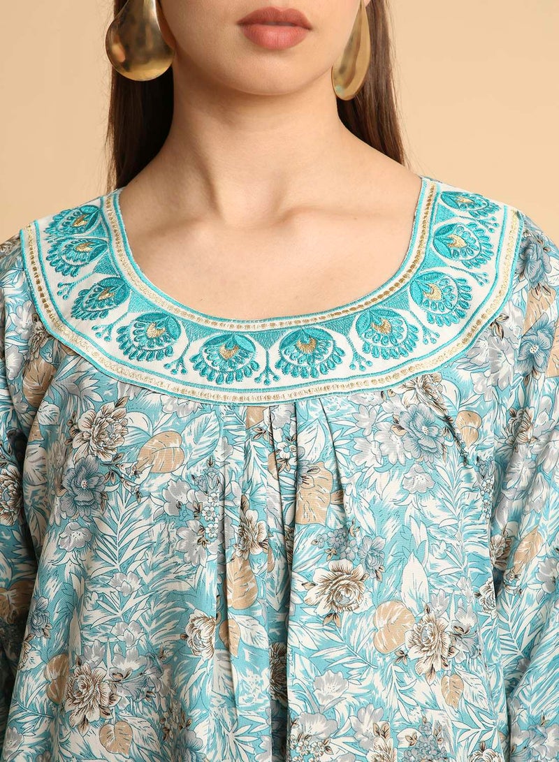 HANA & SARA Traditional Arabic Jalabiya Women’s Long Dress with Embroidered Neckline - Image 3
